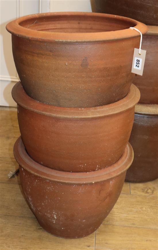 Three glazed pottery garden planters Diamter 40cm